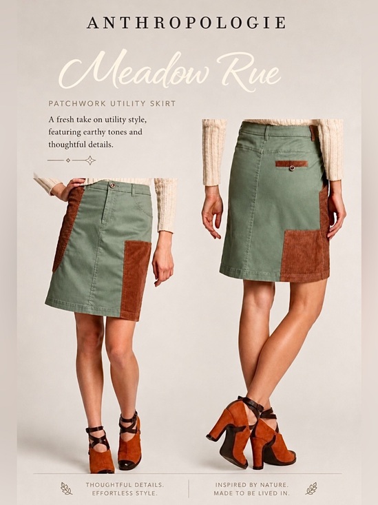 Anthropologie Dresses & Skirts - Meadow Rue Anthropologie Green Brown A-Line Patchwork Quilted Pocket Skirt Sz 4